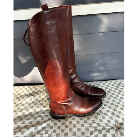 Leather boots - cognac color - wide calf - knee high - Picture 1 of 5